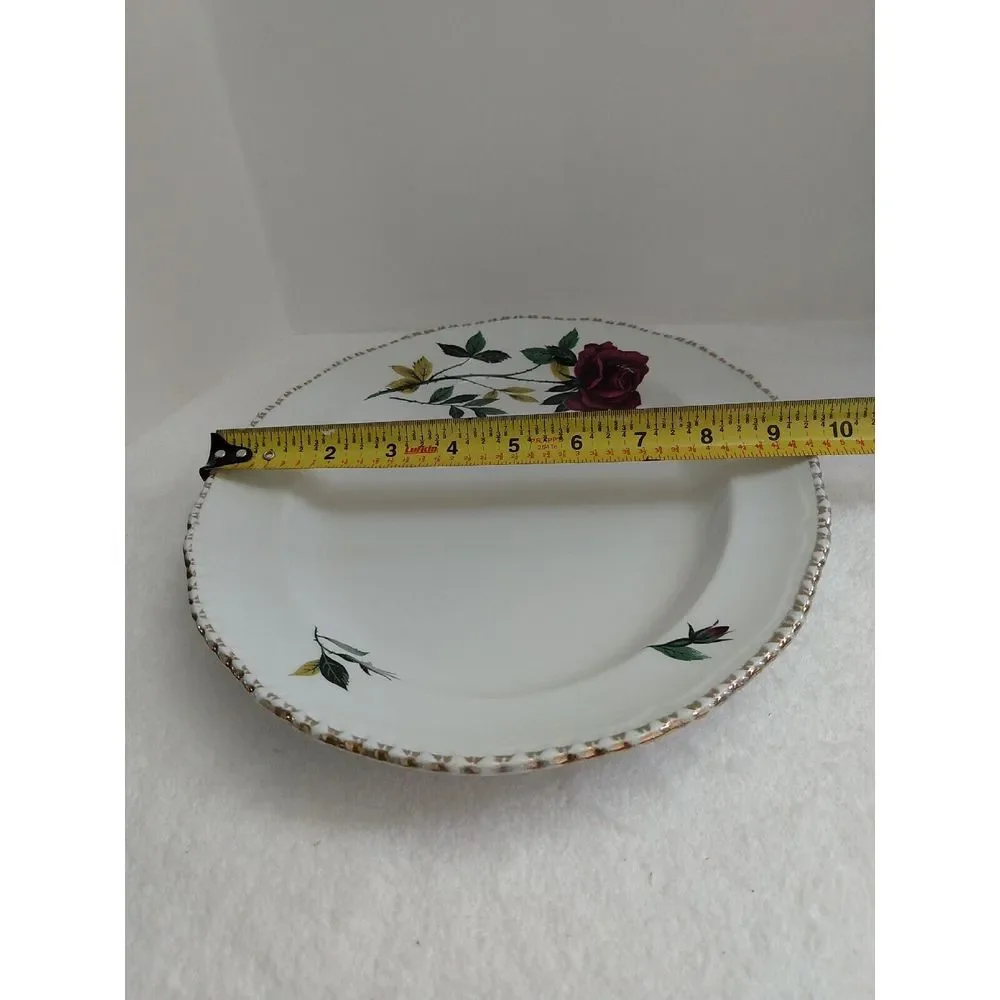 Wood & Sons England Alpine White Ironstone Oval‎ Platter Burgundy Red Rose 12